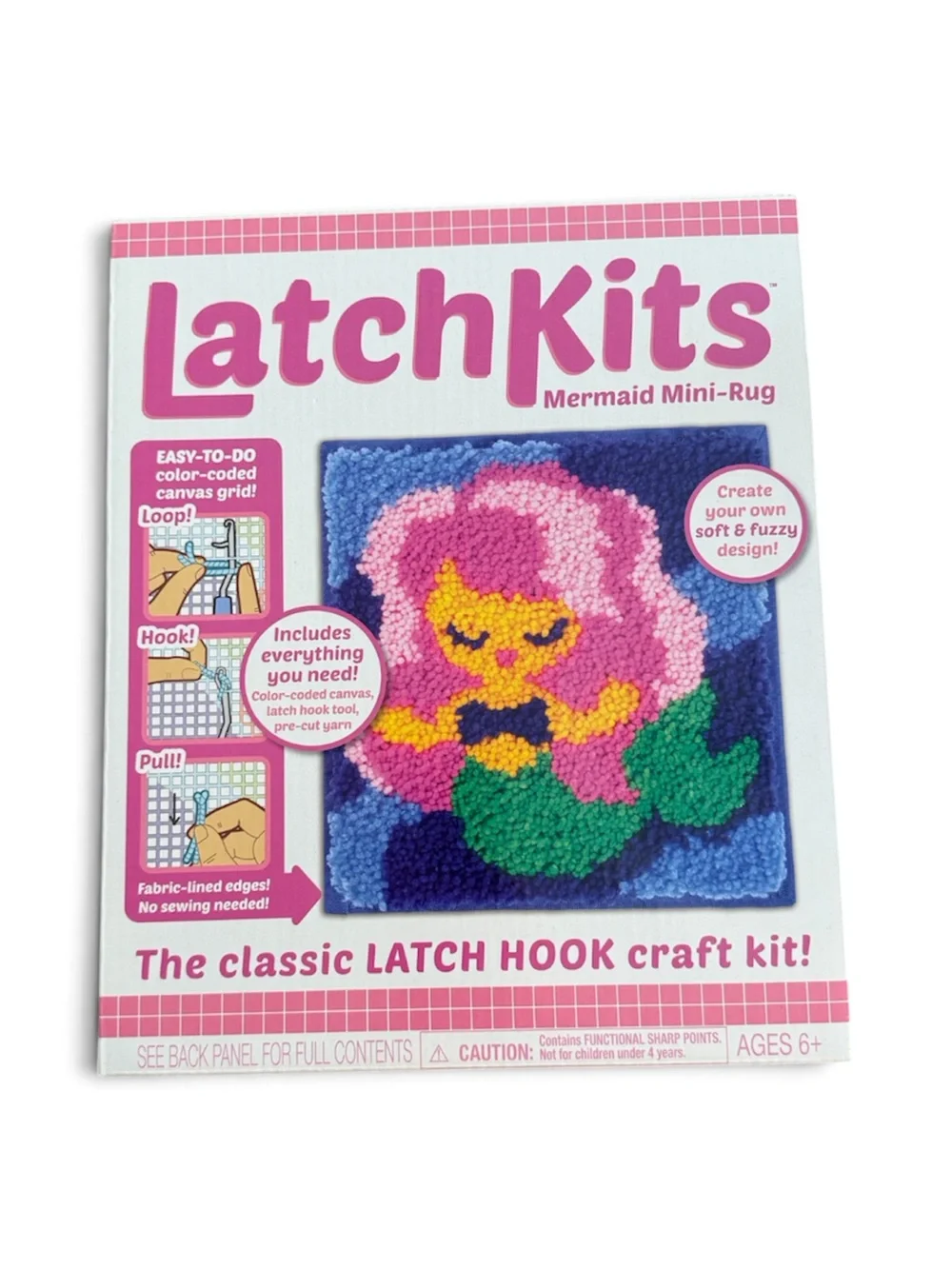 LatchKits Mermaid Mini-Rug Craft Kit - Pink & Blue - NWT
